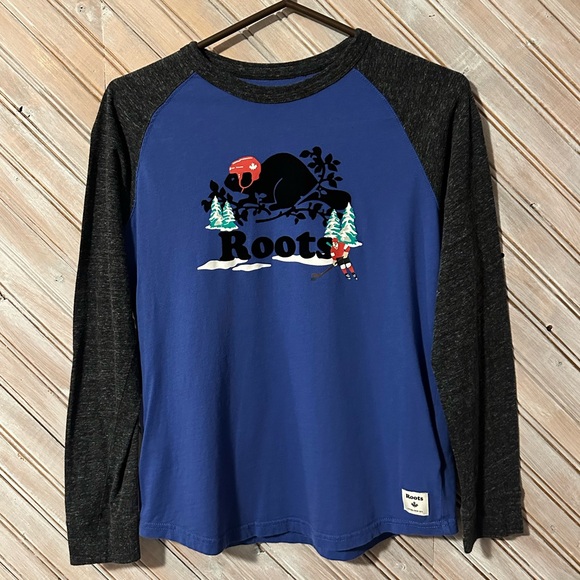 Roots Other - Roots Athletic Wear Long Sleeve Winter Beaver Logo Blue & Grey Hockey Shirt Cozy